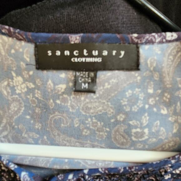 Sanctuary Blouse, Paisley Long Sleeve, Tie neck, long sleeve, size medium - Picture 3 of 12